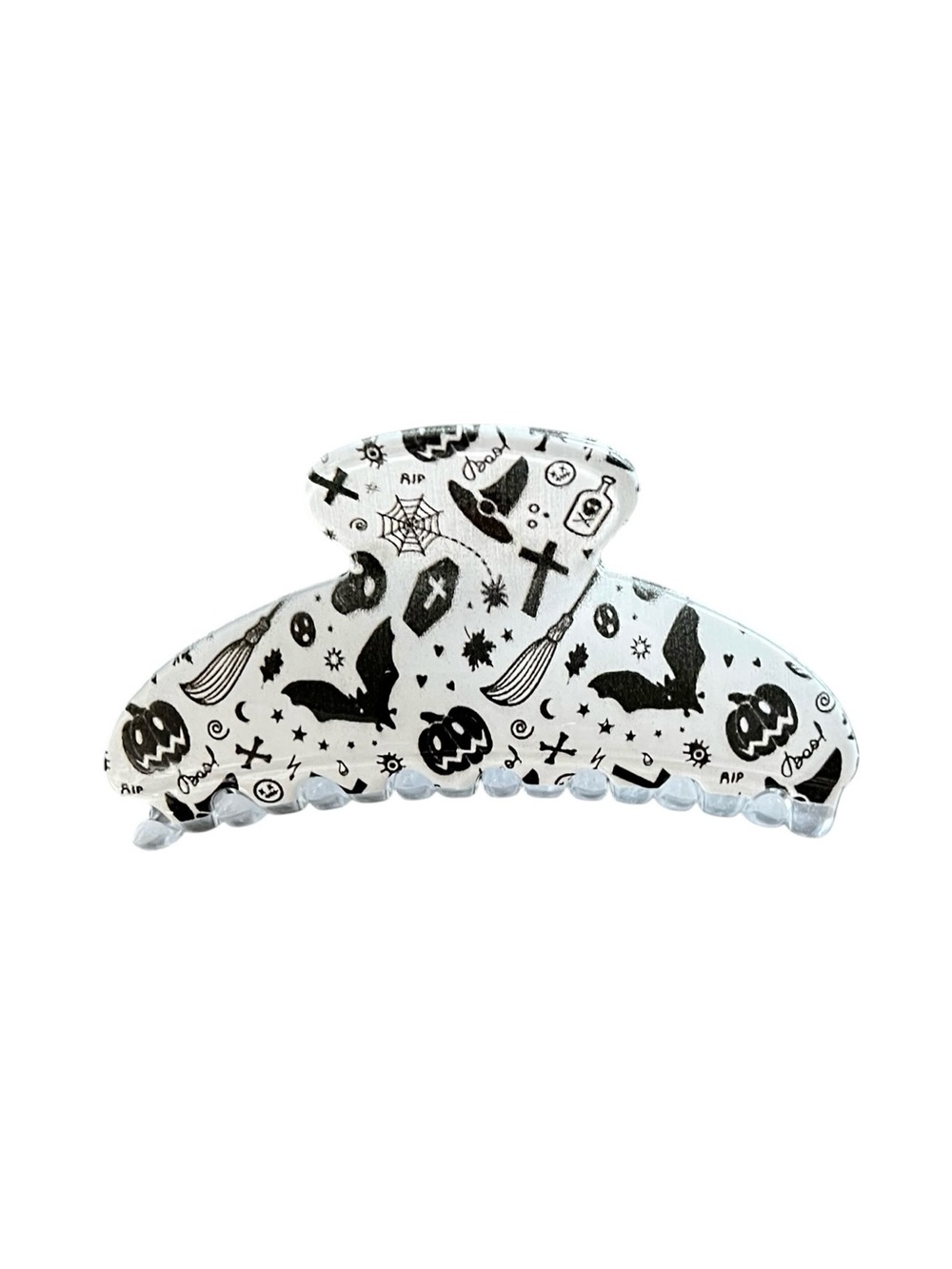 White Black Spider Halloween Bat Heart Evil Eye Skull 4" Lobster Claw Hair Clip
